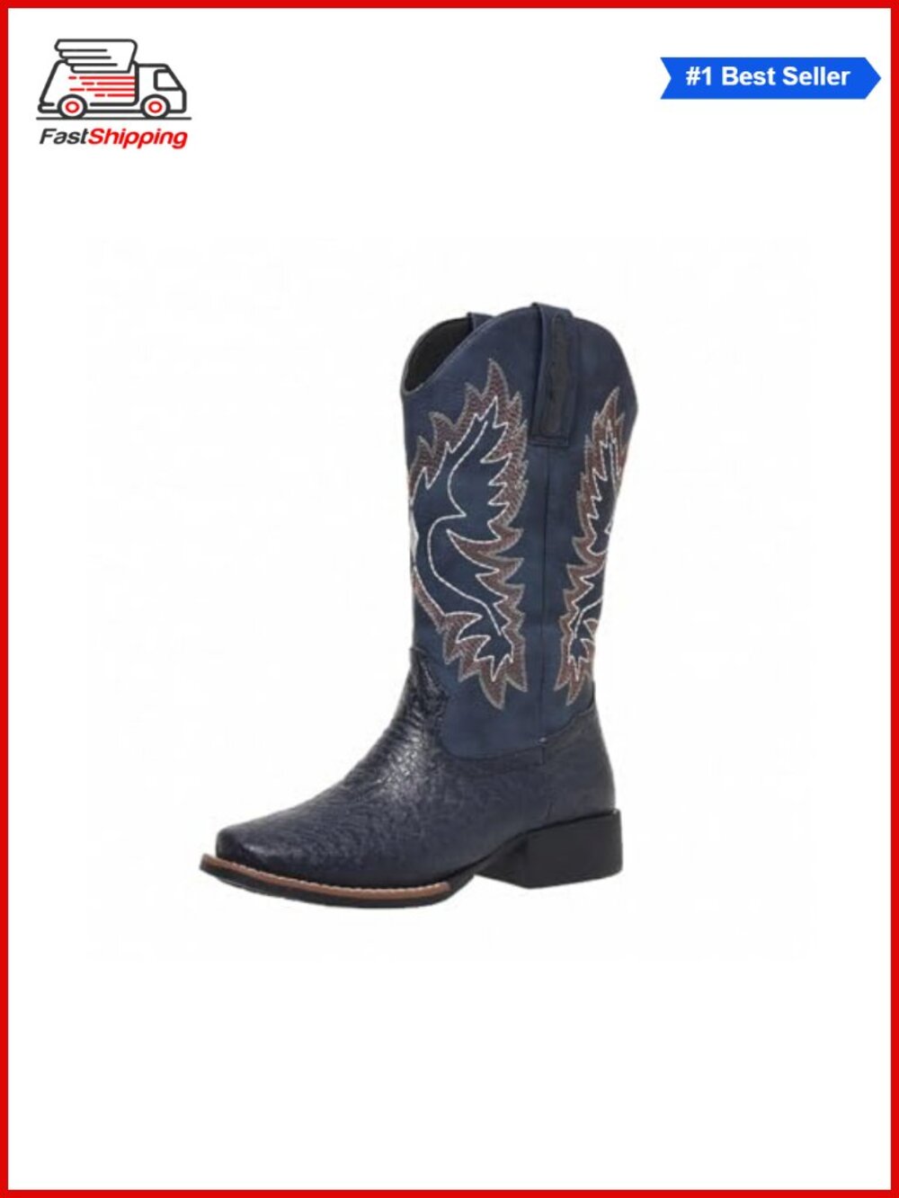 ✨ Wide Calf Cowboy Boots Faux Leather Western Embroidery Square Toe Women's